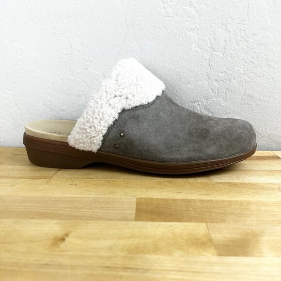 Spenco Clog Northridge Cozy Fossil Gray Faux Sherpa Trim Slip On Women's Size 10 - Picture 1 of 12